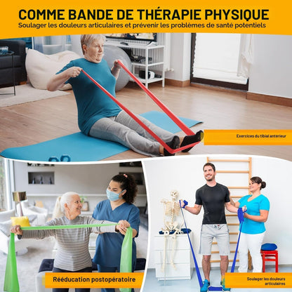 Ensemble de Bandes de Résistance Élastiques 2M - 4 Niveaux de Résistance pour Musculation et Fitness