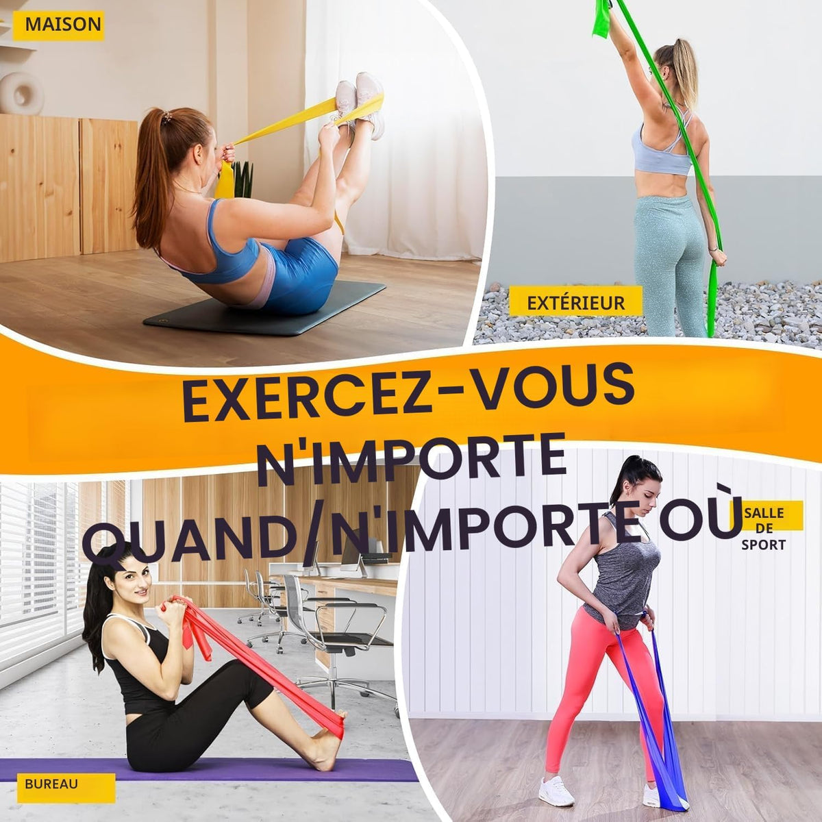 Ensemble de Bandes de Résistance Élastiques 2M - 4 Niveaux de Résistance pour Musculation et Fitness